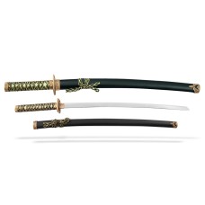 Самурайские мечи Катана и Вакидзаси (2 шт., черные ножны, бронзовая цуба)