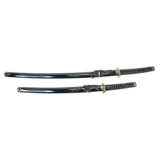 Самурайские мечи Катана и Вакидзаси (2 шт., синие ножны, гарда серебр.)
